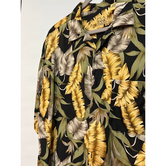 Jos. A. Bank 100% Silk Size Xl Short Sleeve Hawaiian Shirt Button Yellow Green - Picture 4 of 4